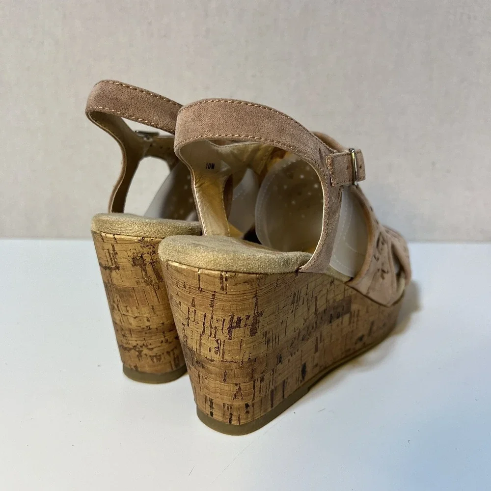 Jellypop Wedge Sandal Wmn 10 Tan Laser Cut Boho Cork Platform Summer Cottagecore
